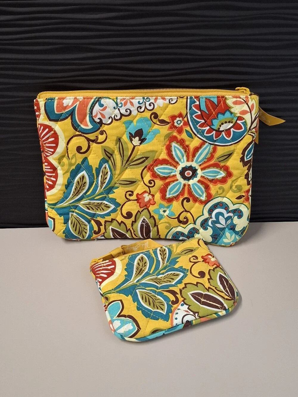 Vera Bradley Bags/Cosmetic Clutches Lot Of 2 Chandelier Floral Yellow